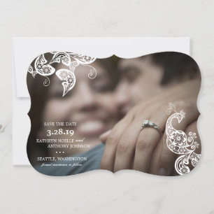 Floral Peacock White Save The Date Announcement
