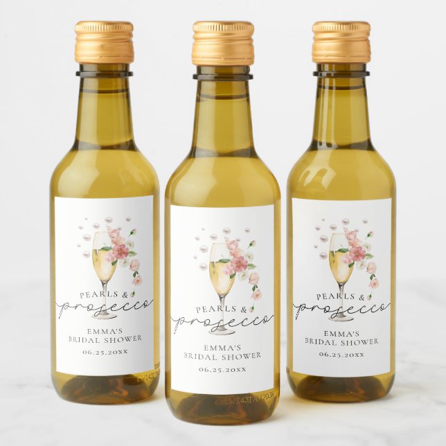 Floral Pearls & Prosecco Bridal Shower Favour Wine Label (Bottles)