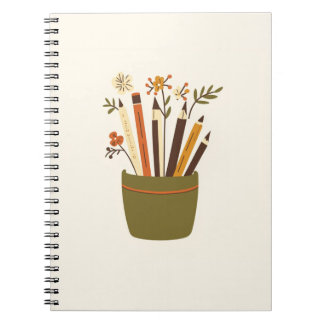 Floral Pencil Pot Study Aesthetic Notebook