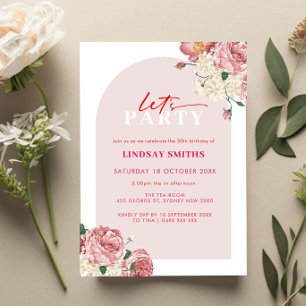 Floral Peonies and Roses 30th birthday invitation
