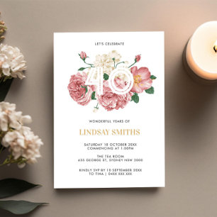 Floral Peonies and Roses 40th birthday invitation