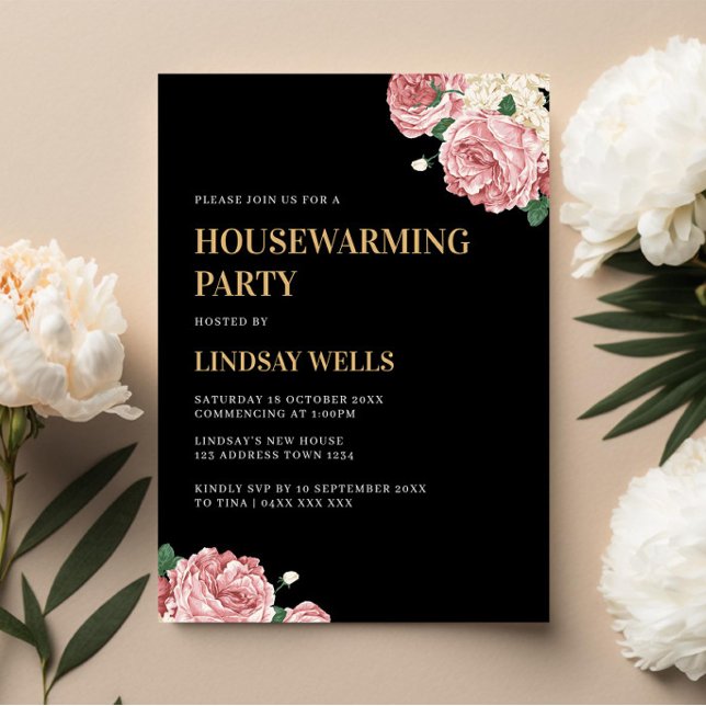 Floral Peonies and Roses Housewarming Party Invitation (Creator Uploaded)