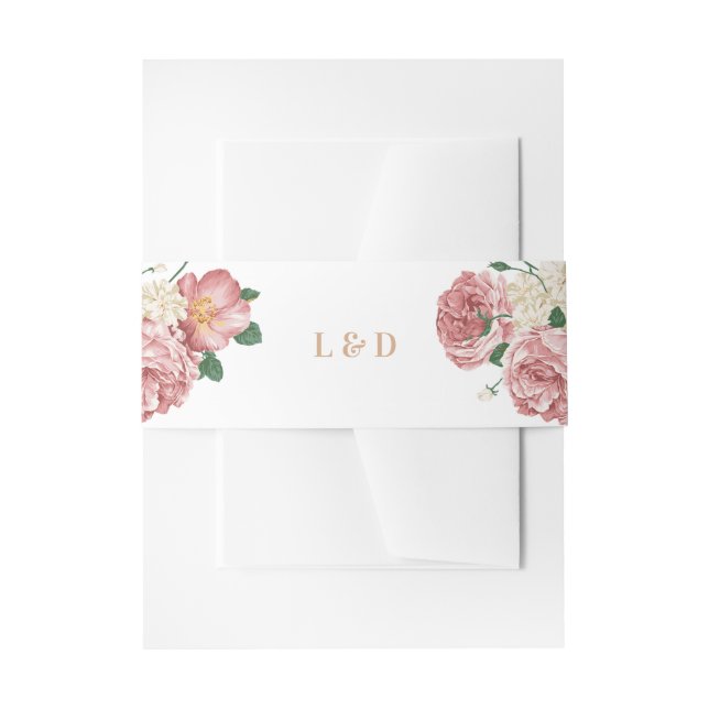 Floral Peonies and Roses  Invitation Belly Band (Front Example)