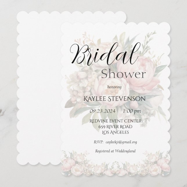 Floral Peonies Bridal Shower Invitation (Front/Back)