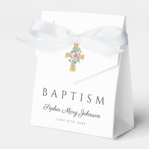 Floral Peonies Cross Baptism Favour Box