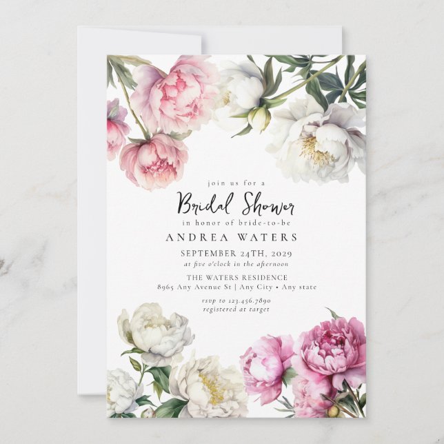 Floral Peonies | Floral Bridal Shower Invitations (Front)
