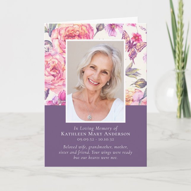 Floral Peonies Photos Folded Memorial Funeral Programme (Front)