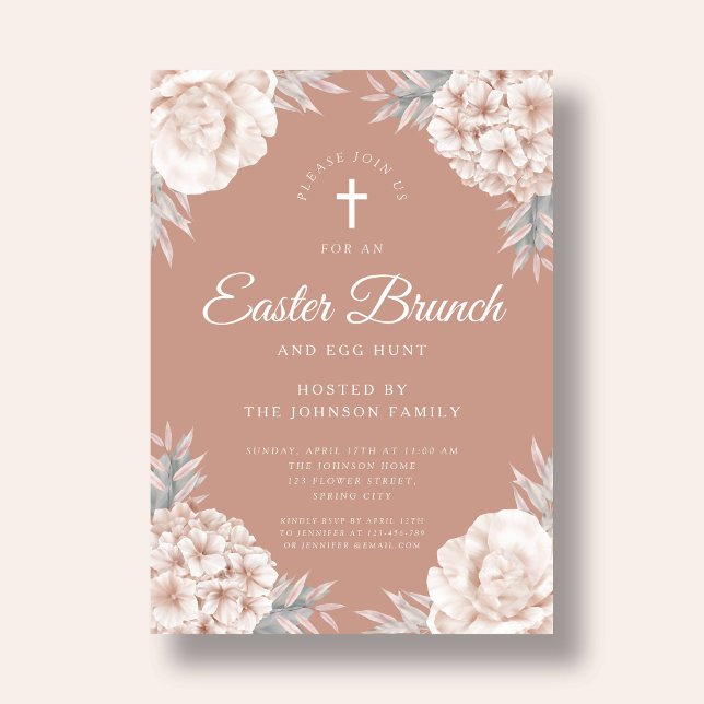 Floral Peonies Religious Cross Easter Brunch Invitation (Floral Peonies Religious Cross Easter Brunch Invitation)