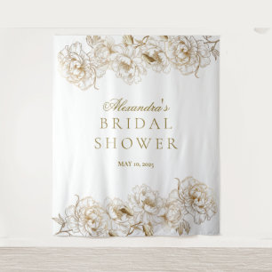 Floral Peonies White Golden Elegant Bridal Shower Tapestry