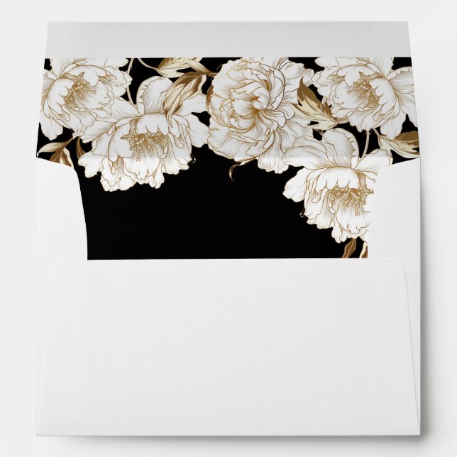 Floral Peonies White Golden Elegant Wedding Envelope (Back (Bottom))