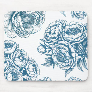 Floral Peony Blue Mouse Mat