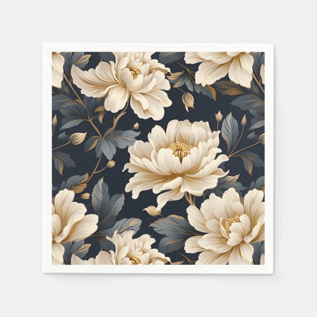 Floral Peony Elegant Modern Napkin (Front)