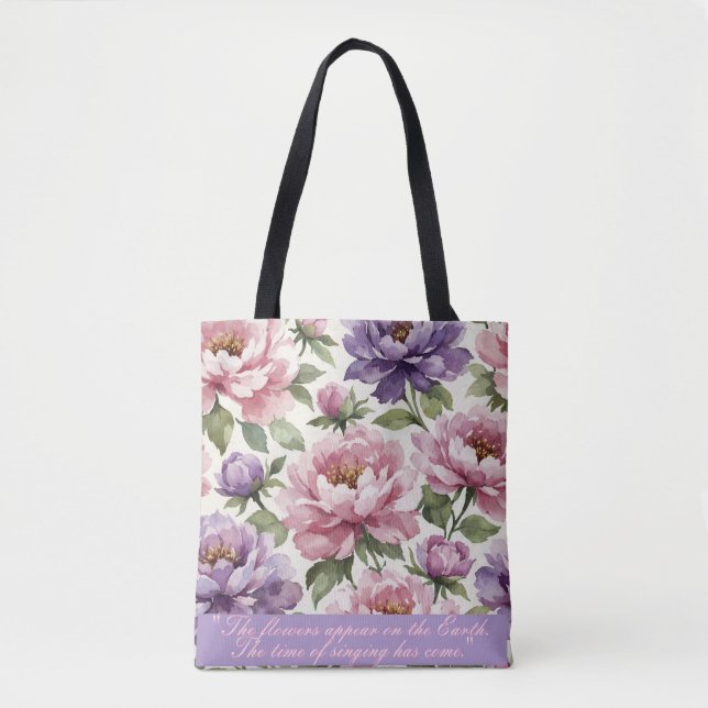 Floral Peony Personalized Tote Bag (Front)