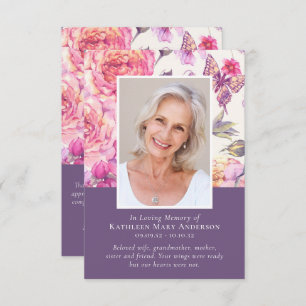 Floral Peony Photo Memorial Funeral Sympathy Thank You Card