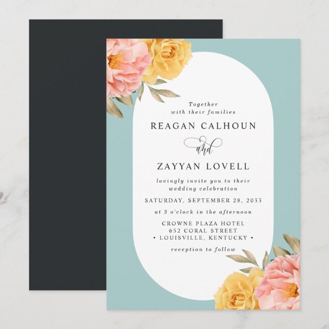 Floral Peony Rose Spring Wedding Invitation (Front/Back)