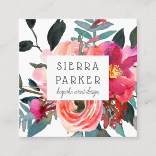 Floral Peony Watercolor Design Business Card