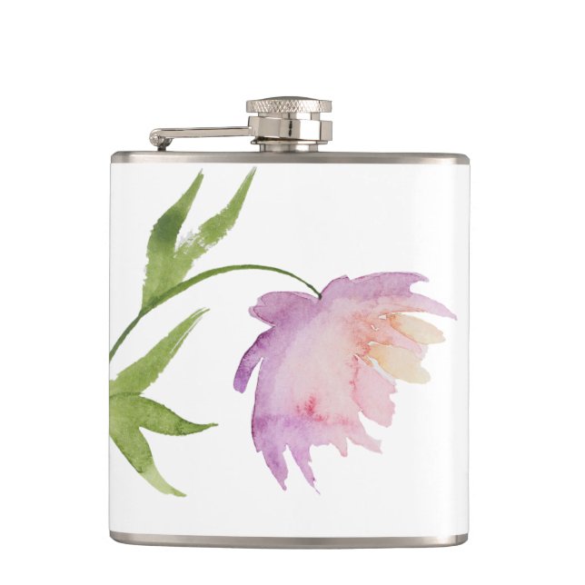 *~* Floral Peony Watercolor Lavender Pink Popular Hip Flask (Front)