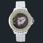 *~* Floral Peony Watercolor Lavender Pink Popular Watch<br><div class="desc">* Lavender and pink peony popping on a black background. The design is an impressive watercolor peony flower gracing the face of this women's watch. * The face of this watch is surrounded by diamond-like rhinestones giving this watch a bling and glam sparkle. Loving this popular modern purple and magenta...</div>