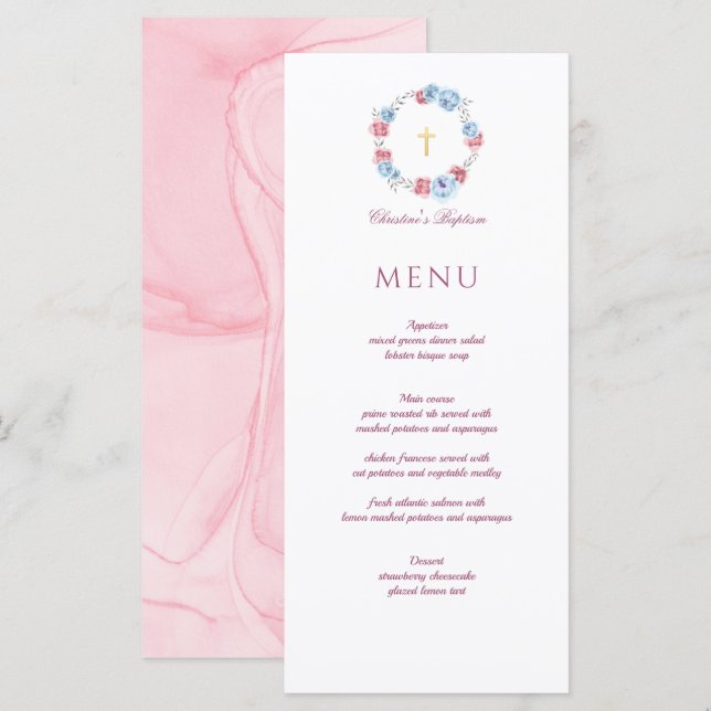 Floral Peony Wreath Baptism Christening Menu (Front/Back)