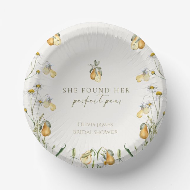 Floral perfect pear bridal shower paper plate (Front)