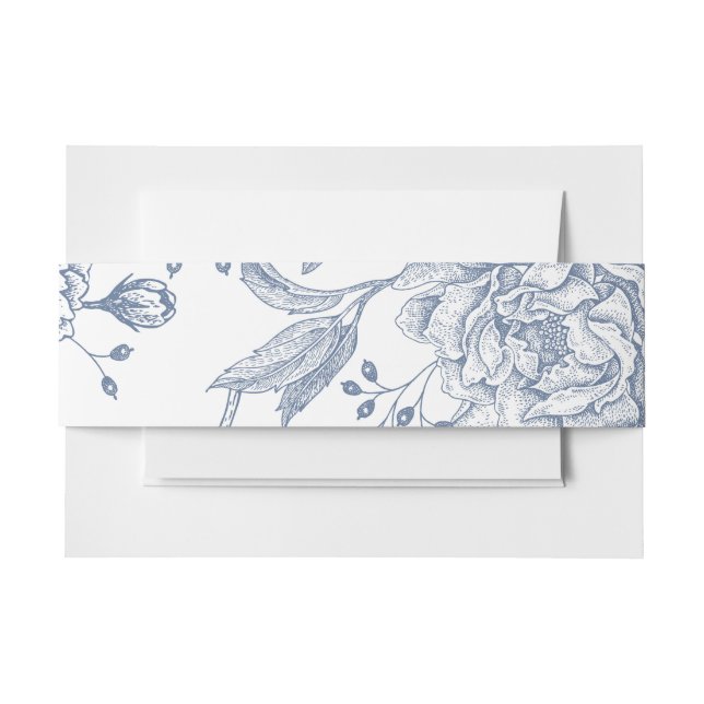 Floral Periwinkle Blue Elegant Garden Wedding Invitation Belly Band (Front Example)