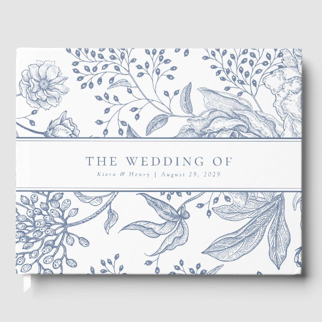Floral Periwinkle Blue Elegant Wedding Guest Book (Front)