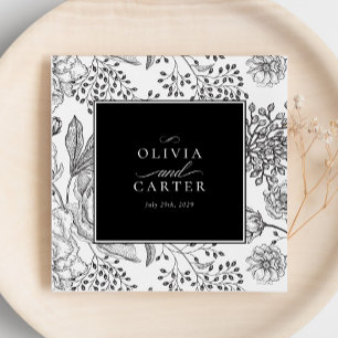 Floral Periwinkle Elegant Black Wedding Napkin