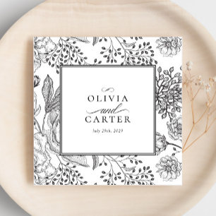 Floral Periwinkle Elegant Black Wedding Napkin