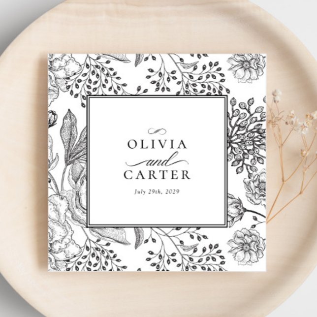 Floral Periwinkle Elegant Black Wedding Napkin (Creator Uploaded)