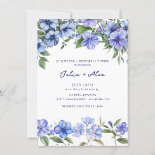 Floral Periwinkle Elegant Rehearsal Dinner Invitation