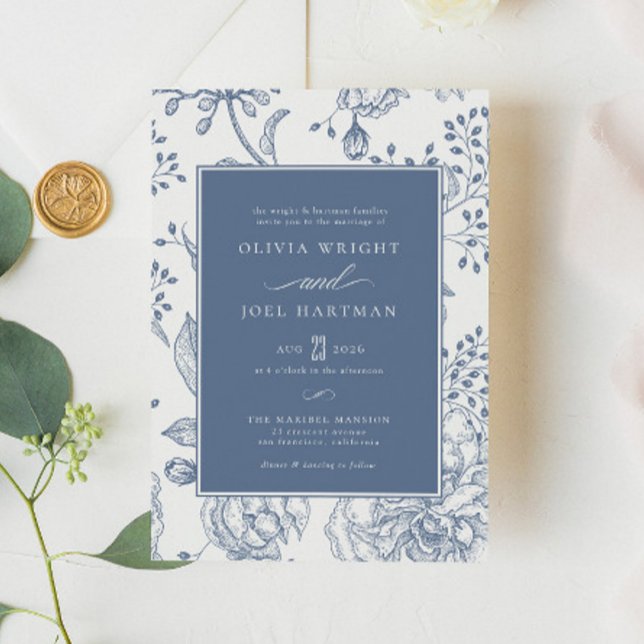 Floral Periwinkle Elegant Wedding Invitation (Creator Uploaded)