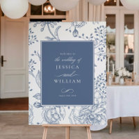 Floral Periwinkle Elegant Wedding Welcome Sign
