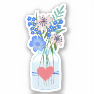 Floral Periwinkle Masons Jar Sticker