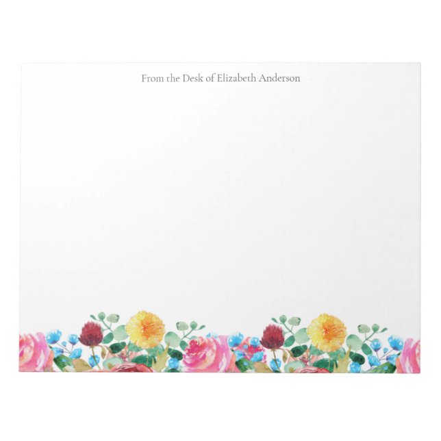 Floral Personal Business Pink Red Blue Yellow   Notepad (Front)