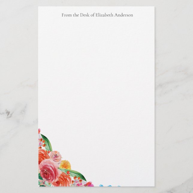 Floral Personal Business Pink Red Blue Yellow  Stationery (Front)