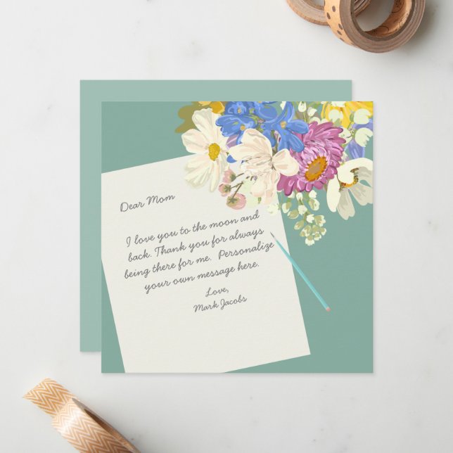 Floral Personal Love Note To Mother  Card (Front/Back In Situ)