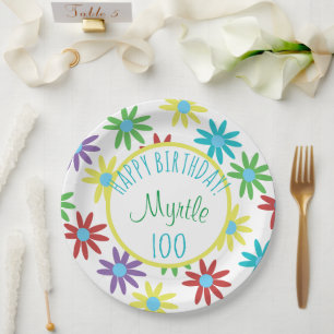 Floral Personalised 100th Birthday Paper Plate
