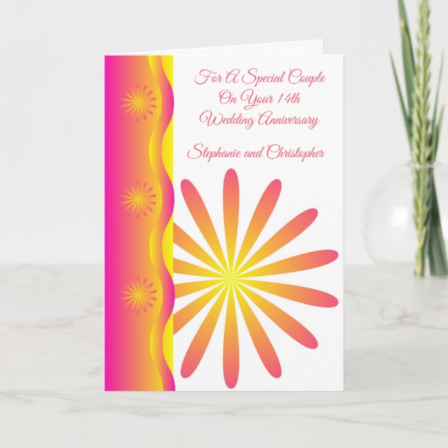 Floral Personalised 14th Wedding Anniversary Card (Front)