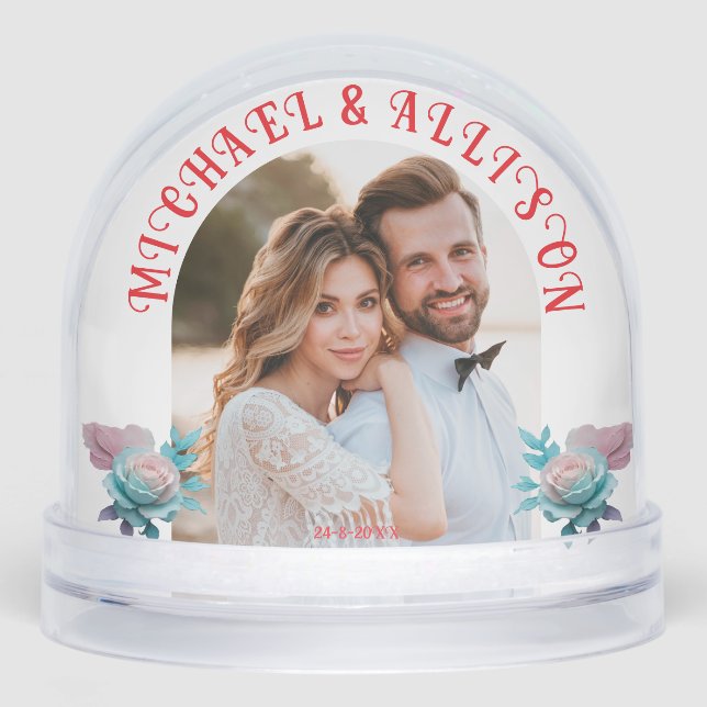Floral Personalised 2 Photo Wedding Keepsake Snowglobe (Front)