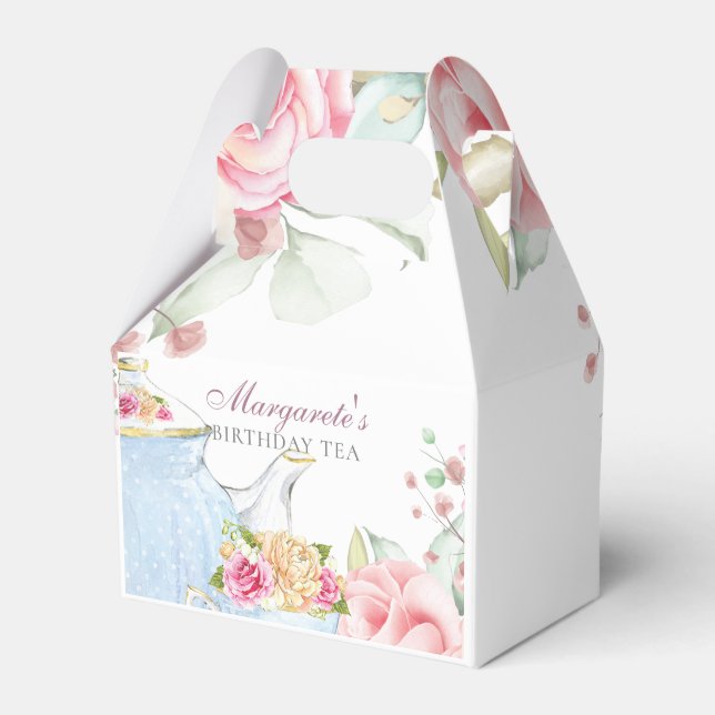 Floral Personalised Birthday Tea Favour Box (Front Side)
