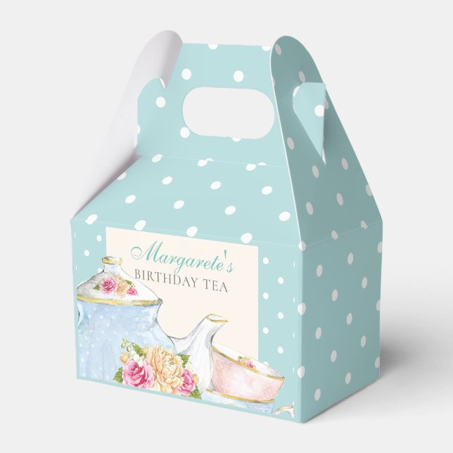Floral Personalised Birthday Tea Polka dot Favour Box (Front Side)