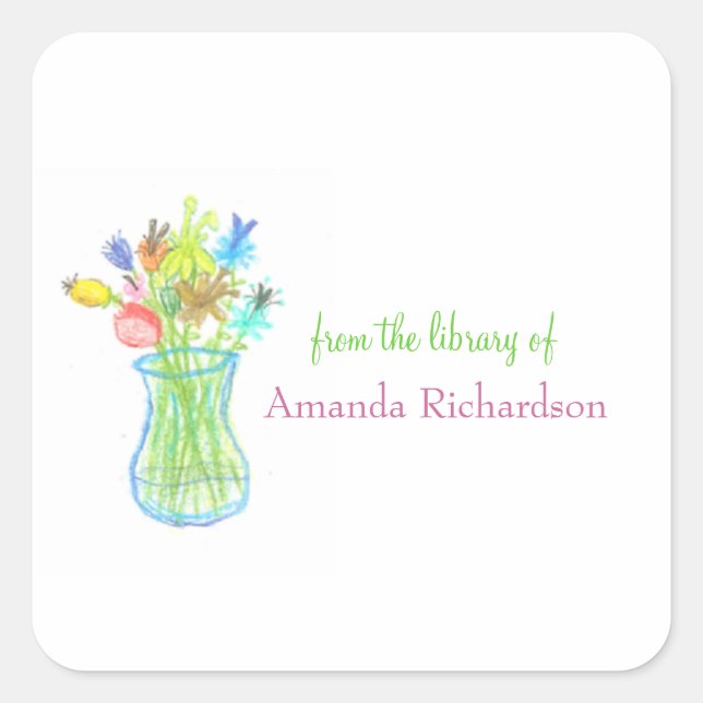 Floral personalised bookplates square sticker (Front)