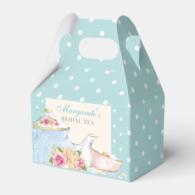 Floral Personalised Bridal Tea Polka dot Favour Box (Front Side)
