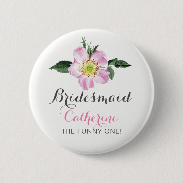 Floral Personalised BridesMaid button (Front)