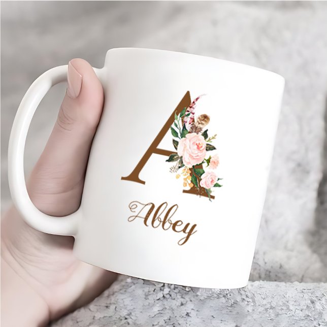 Floral Personalised Bridesmaid Letter A Gift Coffee Mug (Creator Uploaded)