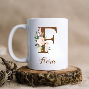 Floral Personalised Bridesmaid Letter F Gift Coffee Mug