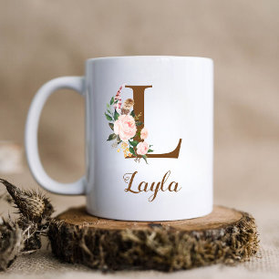 Floral Personalised Bridesmaid Letter L Gift Coffee Mug