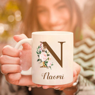 Floral Personalised Bridesmaid Letter N Gift Coffee Mug