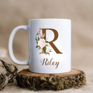 Floral Personalised Bridesmaid Letter R Gift Coffee Mug