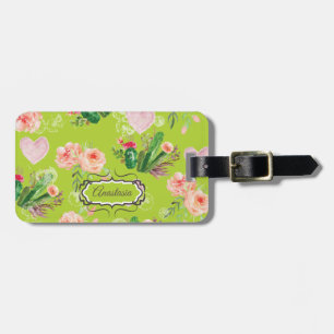 Floral Personalised Cactus Luggage Tag